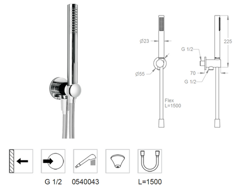 Doccetta duplex anticalcare FIR 43.0489.7 incasso a parete con presa acqua e flessibile