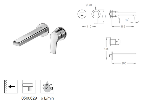 Miscelatore lavabo incasso a parete FIR Handy 52 52.1816.8 lunghezza 200 mm interasse 180 mm – design moderno