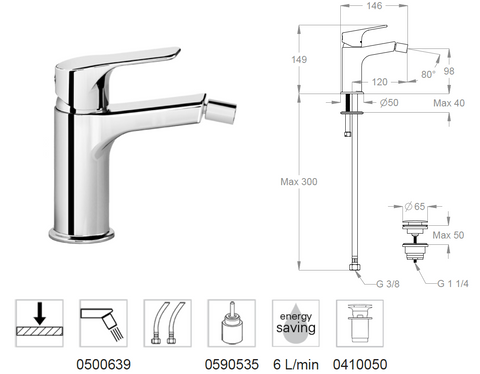 Miscelatore bidet FIR Handy 52 52.2102.3 con scarico clic clac h 150 mm interasse 120 mm – design moderno