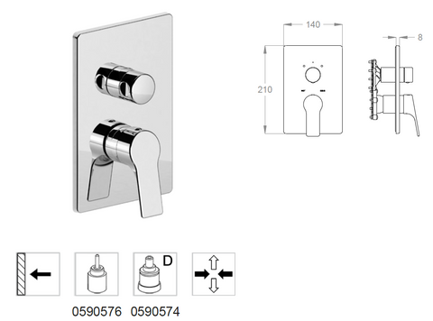 Miscelatore doccia incasso a parete FIR Handy 52 52.5017.8 con deviatore a 2 uscite – parte esterna