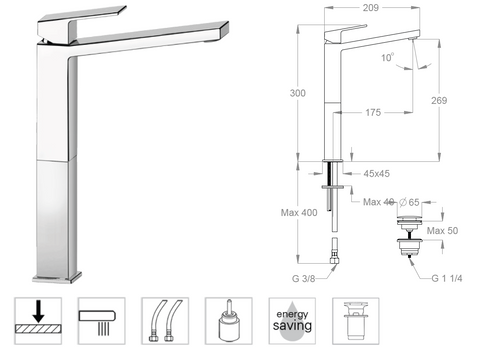 Miscelatore Lavabo Alto FIR Kelio 63 63.1150.3 con Scarico Clic Clac