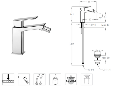 Miscelatore Bidet FIR Kelio 63 63.2102.3 con Scarico Clic Clac