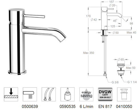 Miscelatore Lavabo FIR Cleo 84 84.1121.3 con Scarico Clic‑Clac – Design Moderno