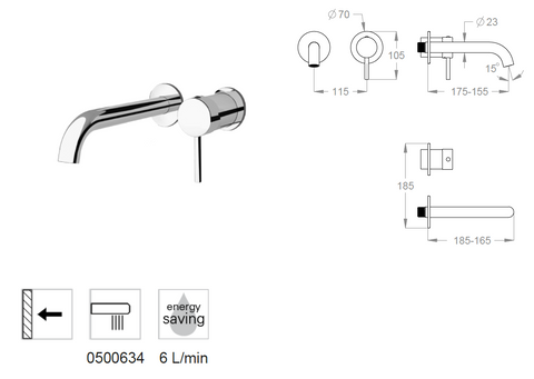 Miscelatore Lavabo Incasso a Parete FIR Cleo 84 84.1816.8 – Design Cilindrico
