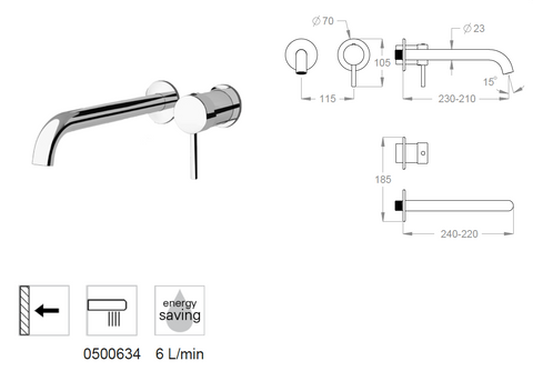 Miscelatore Lavabo a Parete Incasso FIR Cleo 84 84.1826.8 – Rubinetto Lavabo Design 245 mm