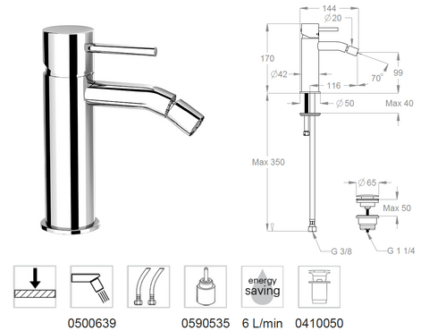 Miscelatore Bidet FIR Cleo 84 84.2112.3 con Scarico Clic Clac – Rubinetto Bidet Design