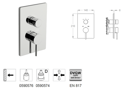 Miscelatore Doccia a Incasso FIR Cleo 84 84.5017.8 con Deviatore 2 Vie – Rubinetto Doccia Design